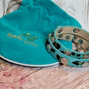 RUSTIC CUFF Meagan Turquoise Leopard Print Stainless Steel Double Wrap Bracelet